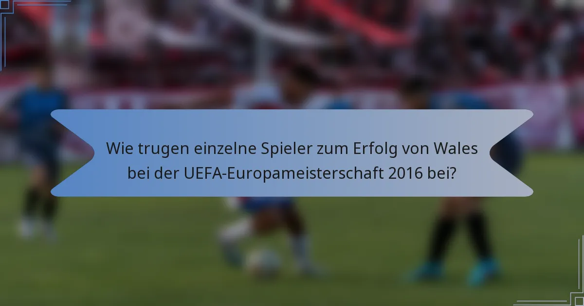 Wie trugen einzelne Spieler zum Erfolg von Wales bei der UEFA-Europameisterschaft 2016 bei?